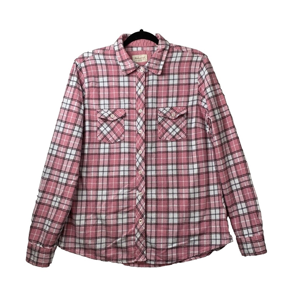 🍉Weatherproof Womens pink Plaid flannel Shirt Large GUC button down long sleeves